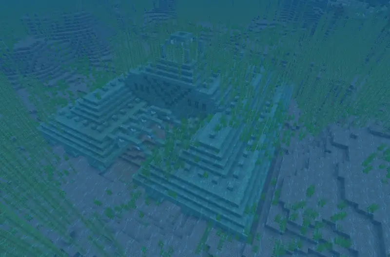 Minecraft ocean monument (guardian temple) built from prismarine in deep ocean biome