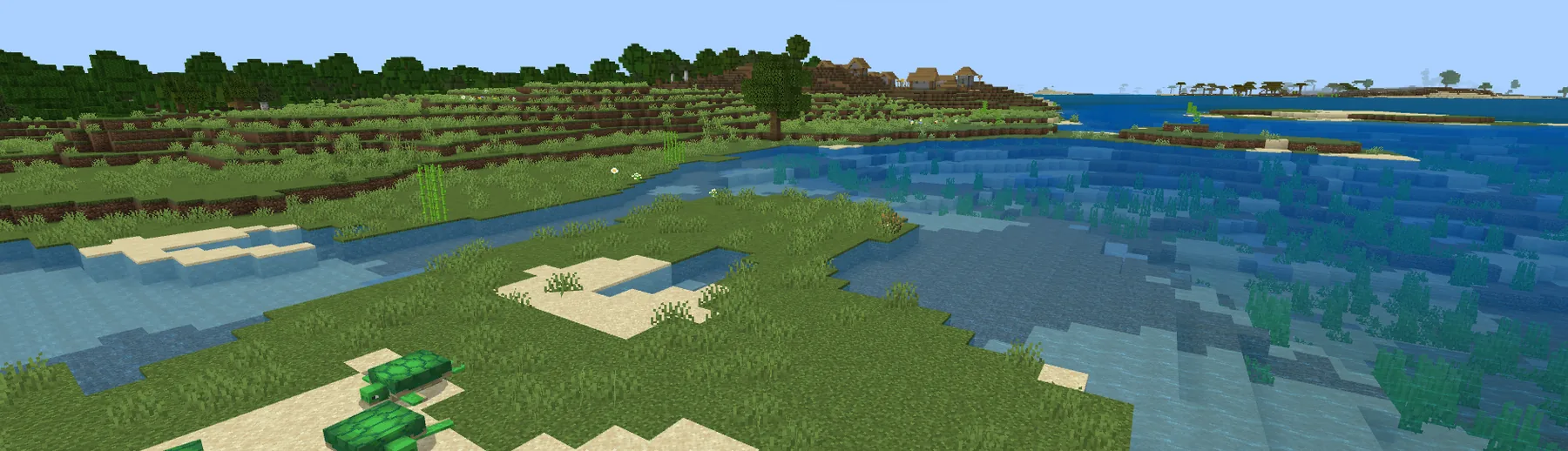Wide scenic Minecraft landscape — the kind of view that greets you when you spawn into a new world