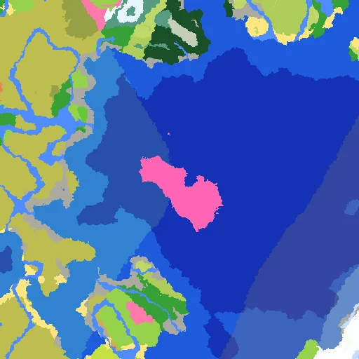 Mushroom Island Near Spawn with 35 Biomes biome map